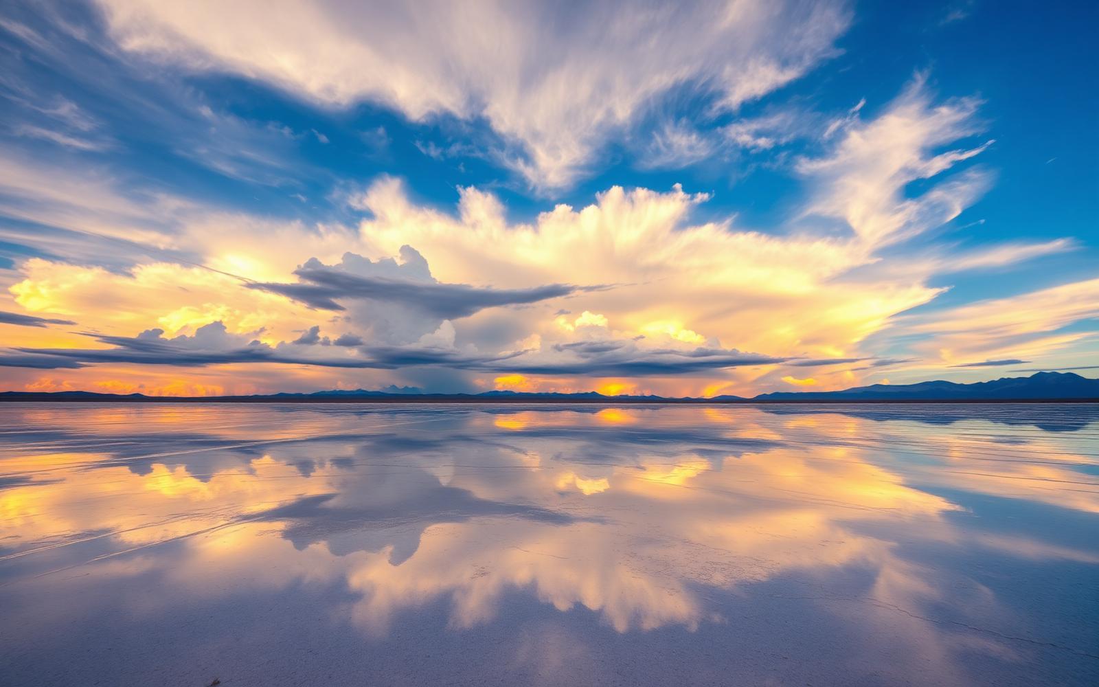 Reflejo del cielo en el Salar de Uyuni durante temporada de lluvias