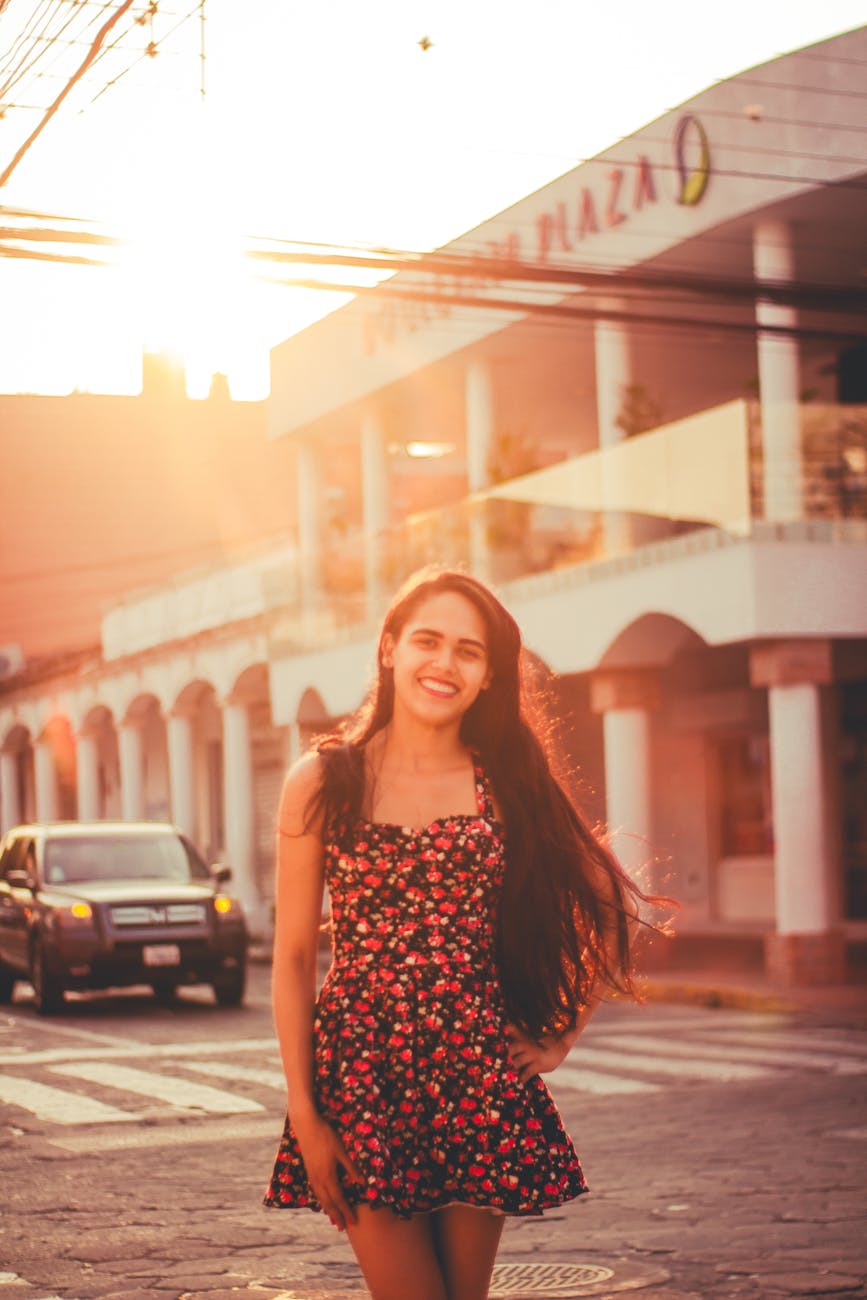 woman wearing floral dress