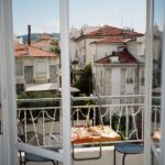 food and chairs in the balcony